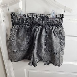 NEW Elan Drawstring High Waist Paperbag Shorts Gray Acid Wash Large